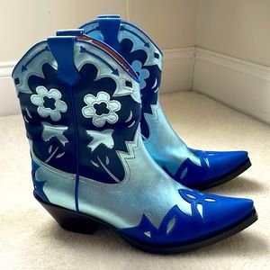 Jeffry Campbell Looney Mid rise Western Boots Blue Metallic sz 9